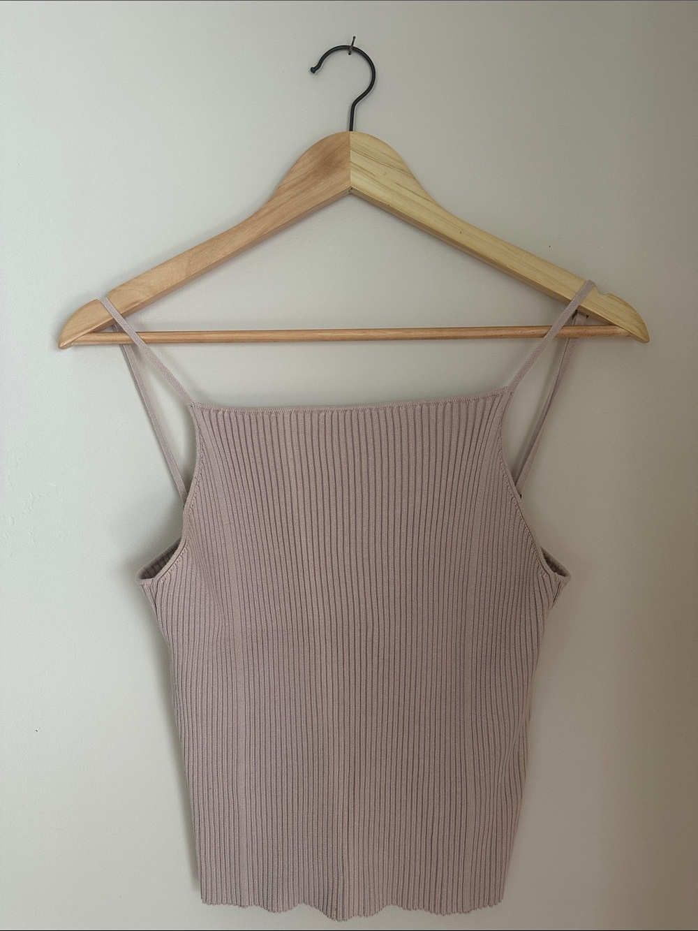 Rowie the Label Ribbed Spaghetti Strap Tank in Dusty Pink